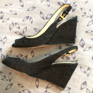 Black Canvas Wedge Sandals